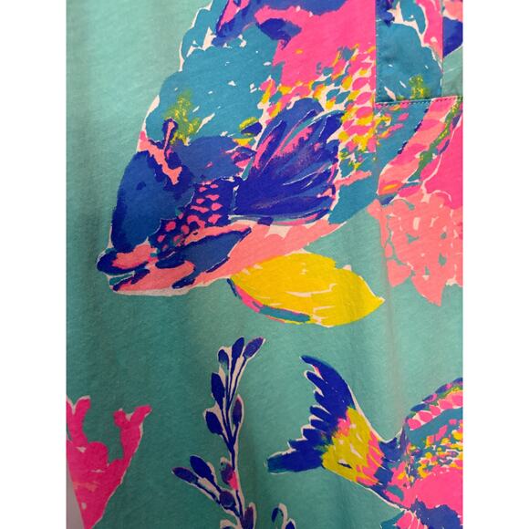 Lilly Pulitzer Blue Underwater Patterned Popover V-Neck T-Shirt Dress XL - Picture 9 of 12